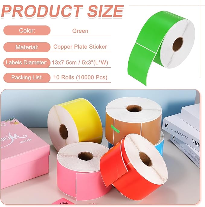 PATIKIL 1000Pcs Colored Coding Labels Stickers, 5x3 Inch Rectangle Inventory Stickers Self Adhesive Tags for Office Business Inventory Management Product Labeling Home Decor, Green