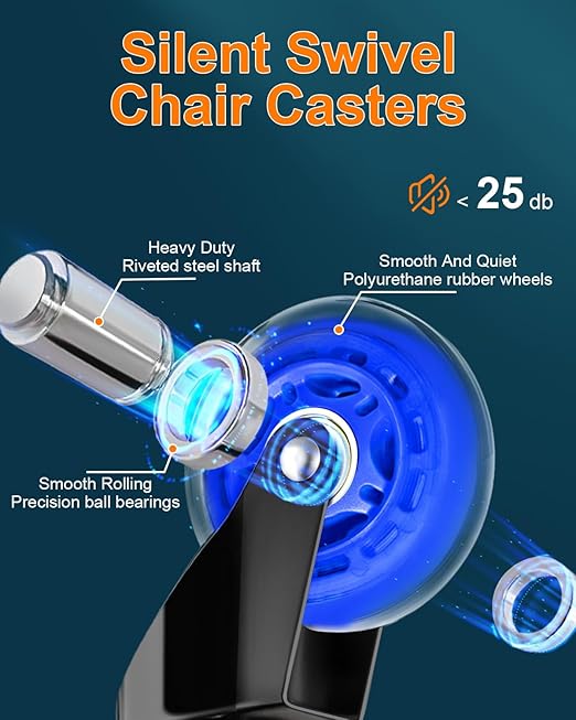 RidRed Gaming Chair Wheels - Heavy-Duty Office Chair Wheels - Replacement Rubber Casters- Universal Fit 3 Inch Chair Casters, Noise Free, Fits 98% Chair, for All Floor