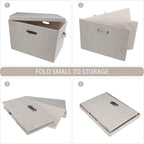 Graciadeco Large Quart Collapsible Stackable Storage Bins with Lids, 3 Packs Beige Linen Fabric Closet Boxes with Lids, Storage Cube Baskets Container Organizers for Bedroom Office(16.6 x 11.7 x 10.8)