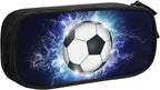 Blue Sports-Themed Pencil Case with Soccer Balls Pattern, Large Capacity Durable Pencil Box Storage Pen Bag with Zippers, Soccer Pencil Pouch Stationary Case for Boys Girls