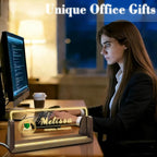 Personalized Acrylic Light Up Name Plate for Desk Custom Desk Name Plate Sign with Warm LED Light & Wooden Base Customized Office Accessories for Boss Teacher Employee