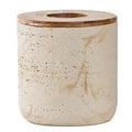 Natural Travertine Textures Beige Mini Trash Can with Bamboo Lid,Small Countertop Trash Can for Bathroom, Kitchen, Vanity, Desk Trash Can,Table Top Mini Garbage Can for Dining Room, Tiny Waste Basket