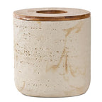 Natural Travertine Textures Beige Mini Trash Can with Bamboo Lid,Small Countertop Trash Can for Bathroom, Kitchen, Vanity, Desk Trash Can,Table Top Mini Garbage Can for Dining Room, Tiny Waste Basket