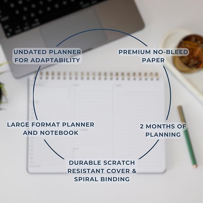 Merely Home | Durable & Sleek | Undated Daily and Weekly Planner | 8.25" x 11.75" | To Do List Notebook for Work | Simple Design | Multiple Layouts | Planner and Notebook in One (Rust, Daily Planner - Landscape)