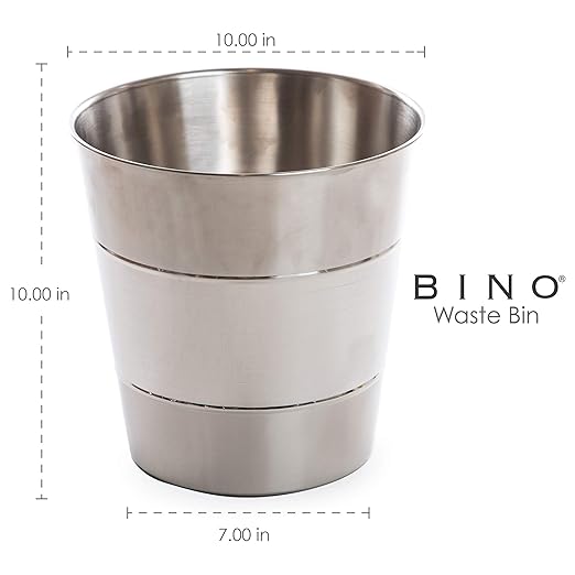 BINO Metal Waste Basket for Home, Office, Bathroom, Dorm, Kitchen and More | Trash Can Bin for Bedroom | Desk Trash Can | Home Essentials