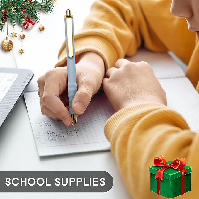 Linbsunne Ballpoint Pens Black Medium Point 1mm Pen with Super Soft Grip Ball Point Pen for Men Women Retractable Pens (Style2, 12-Count)