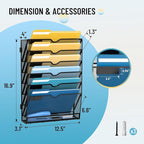SUPEASY 7-Tier Wall File Holder Organizer with Hooks, Mesh Hanging File Organizer, Mail Organizer Wall Mounted for Papers, Folders, Office Magazine Rack, Black, 2Pack
