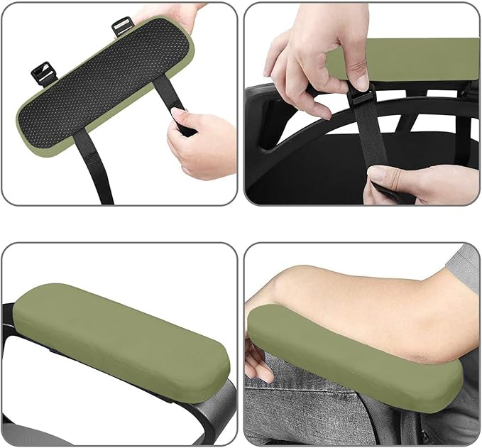 MOSISO Chair Armrest Pads (2 Pack), Memory Foam Home/Office Chair Arm Rest Covers Comfy Computer Gaming Elbow Cushion Removable Washable Elbow Support Forearm Pressure Relief, Olive Green