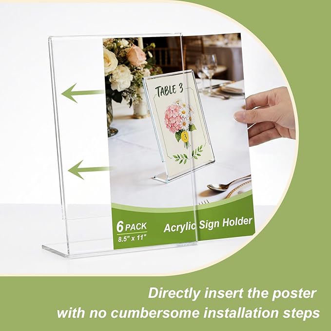 SVOPY 6 Pack Acrylic Sign Stand Holders, 8.5 x 11 Clear Plastic L Shape Table Paper Display Stand, Suit for Displaying Posters, Picture, Flyers, Menu