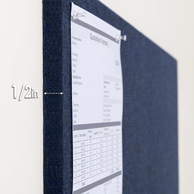 Thickened Bulletin Board - 47 x 35 Inches, Decorative Felt Board Pin Board for Wall - 4' x 3' Foldable Photo Display Board with Self-Adhesive Tape, Includes 20 Push Pins - Dark Blue
