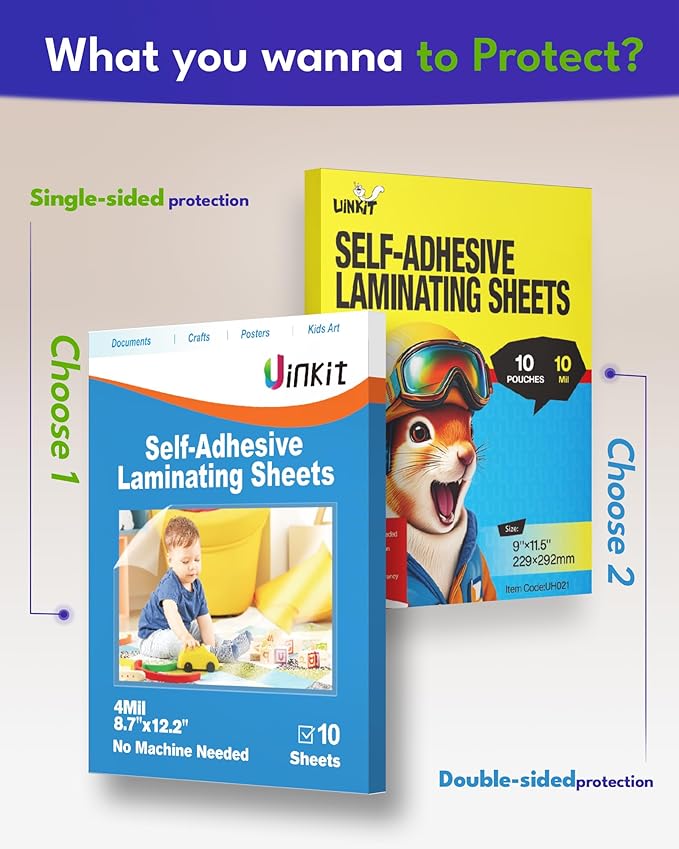 Uinkit 4mil Thicker Single-Sided Self-Adhesive Laminating Sheets, 60Pack (More Value) Letter Size 8.5x11"- Peel & Stick for Teachers, Office & Home Crafting - No Heat Machine Needed