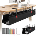 SUREUP9 No Drill Under Desk Cable Management Tray, 48" Cord Organizer with Clamp, Fabric Cable Management for Standing Desks, Ideal for Home & Office - Black