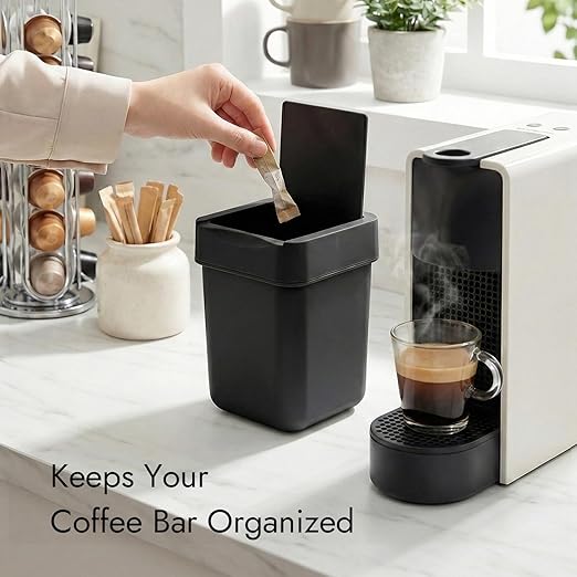 carrotez Mini Trash Can, Coffee Bar, Vanity, Desk, Countertop, 2 Liter/ 0.5 Gallon, Mini Wastebasket, Garbage Container Bin - Black
