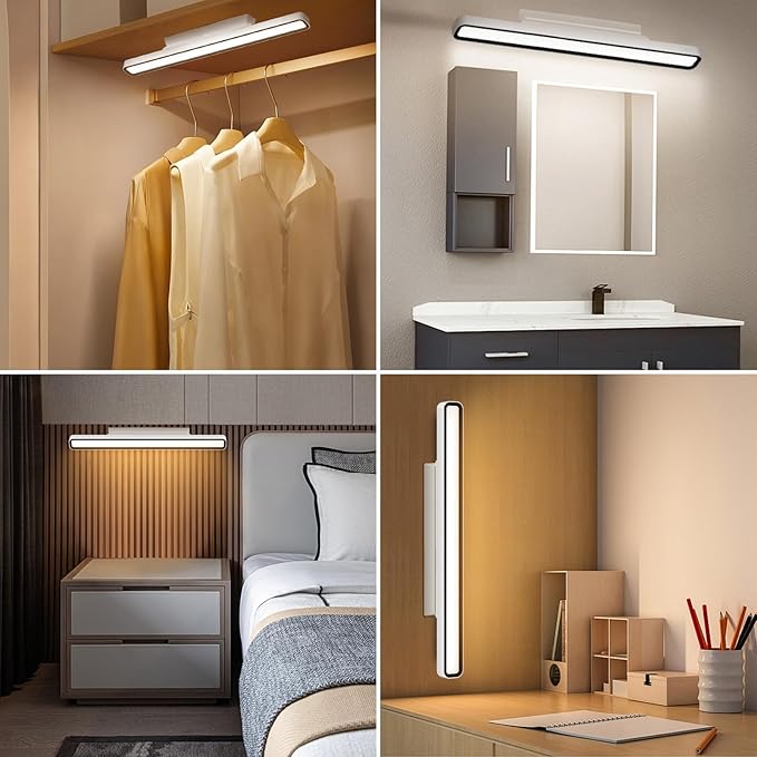 XmnSoly Desk Light Bar, 16.5in Magnetic Rechargeable LED, 3000K, 4500K, 6000K Color Temperature Under Cabinet Lighting for Desk, Home Office, Under Shelf