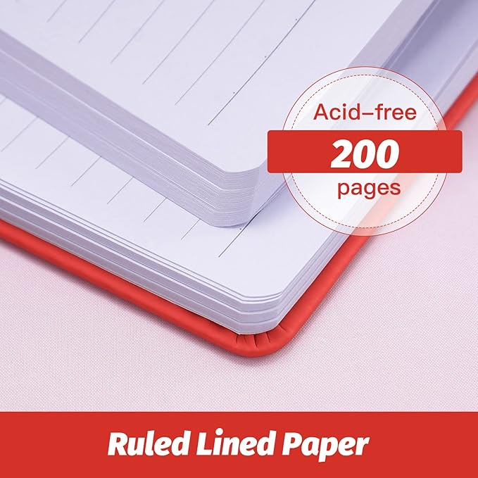 SUIN Hardcover-Journal-Notebooks, A5 Lined Journals Notebook for Writing 200 Pages, 8.2 x 5.5 inch, Classic Ruled Notebooks for Work/Travel/College (Red- 1 Pack)