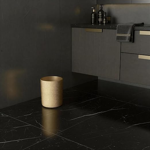 DoveeDosa Gold Luxury Stone Bathroom Trash Can, Modern Bathroom Office Trash Can, Resin Wastebasket, Garbage Receptacle Bin for Bathrooms, Offices, Powder Rooms, Kitchens (Gold)