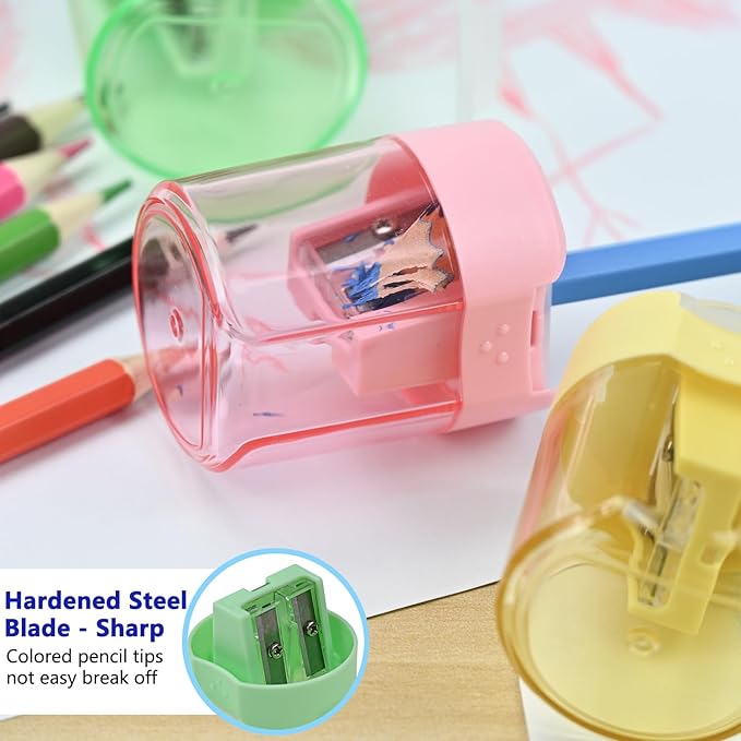 Small Pencil Sharpener for Kids, BOPART 24pcs Colored Pencil Sharpeners Manual Handheld Pencil Sharpener in Bulk for School Classroom Home Office, Dual Holes Sharpener Work on Crayon or Makeup Pencils