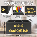 XPH Chaos Coordinator Black Yellow Pen Pencil Holder Organizer for Desk, Thank You Gifts for Women Men Coworkers Boss Leader Manager, Appreciation Gifts Wooden Box Sign for Desk Tabletop Decorations