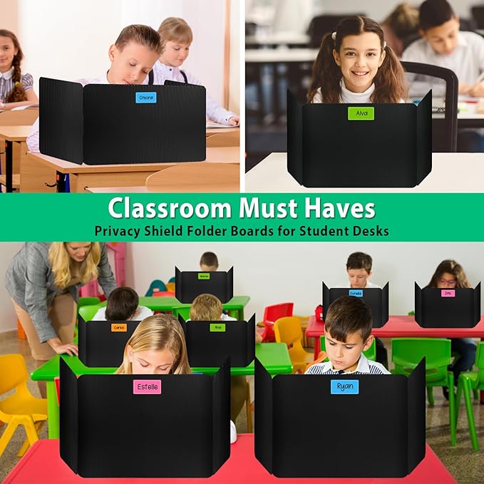 24 Pack Desk Dividers for Students, Waterproof Durable Plastic Testing Dividers Privacy Folders for Classroom, Easy to Clean, Desk Privacy Panel Classroom Shield Folder Boards Teacher Supplies