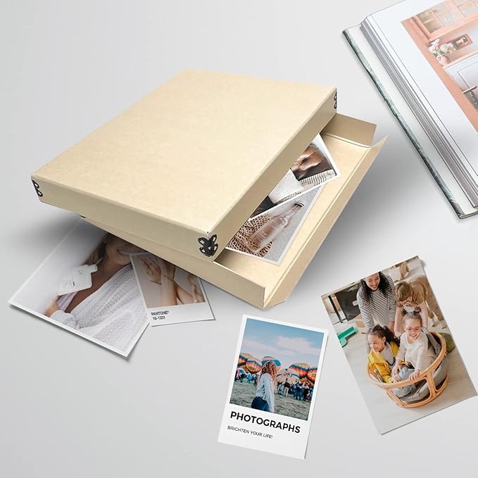 Lineco Museum Storage Box Tan, 8"x10"x1.5", Archival Boxboard, Drop-Front Design with Metal Edge. Organize, Store and Preserve Photographs, Prints, Documents, Art, Ephemera, Family Records