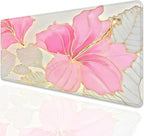 Abstract Floral Mouse Pad Desk Mat,Pink and Gold Extended Gaming Mouse Pad with Stitched Edges,Non-Slip Waterproof Rubber Base for Office,Computer,Keyboard,Laptop and Home Desk Pad(27.5X11.8 in)
