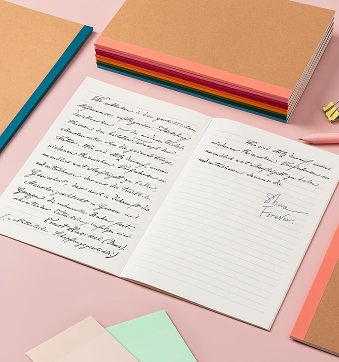 ALKALO 30 Pack Lined Notebook Journals Bulk, A5 College Ruled Composition Notebook, 8.3”x 5.5”,Kraft Cover with Rainbow Spines, 15 Colors 60 Pages for School Office Travel