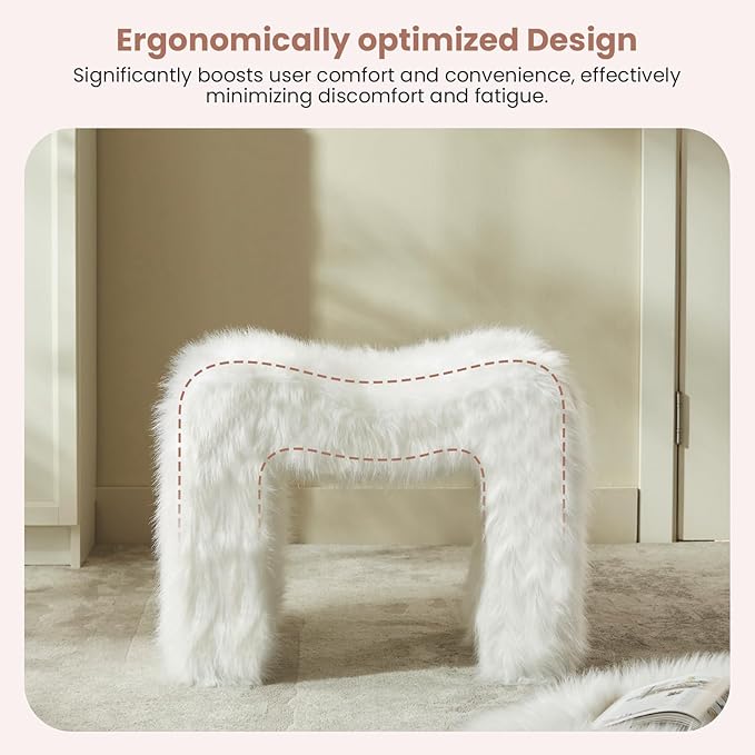 ZYKZYK Modern Vanity Stool Ottoman, Backless Faux Fur Small Footstool for Makeup Room, Living Room, Bedroom, Entryway Portable and Comfortable Seating (Single Piece) White