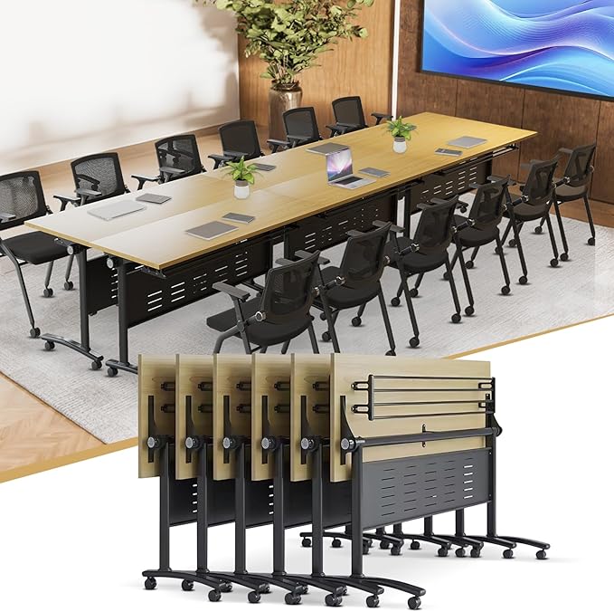 JEHUJD Conference Table,55.1''Folding Conference Room Table for 4-12 People,Mobile Flip Top MeetingTraining Table with Different Coulor and Styles for Offices, Classrooms,Meeting Room (6, E)