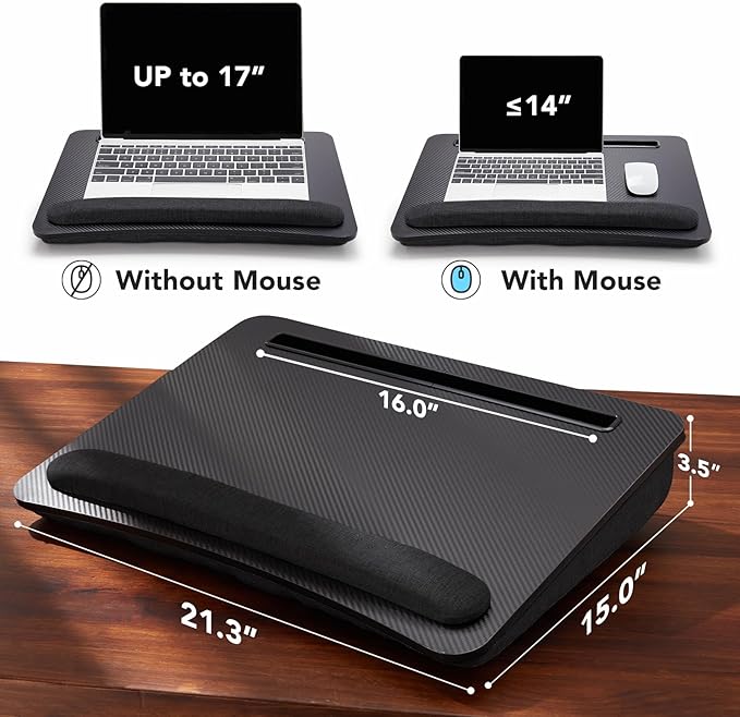 HUANUO Lap Laptop Desk - Portable Lap Desk with Pillow Cushion, Fits up to 17 inch Laptop, with Anti-Slip Strip & Storage Function for Home Office Students Use as Computer Laptop Stand, HNLD28B