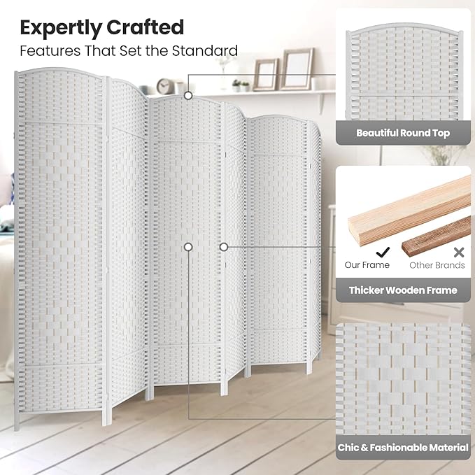 Cocosica 6 Panel Room Divider,6Ft Folding Privacy Screen,Tall - Extra Wide Foldable Panel Partition Wall Divider with Diamond Double-Weaved Hand-Woven Design Room Screen Divider