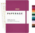 PAPERAGE 2026 Weekly & Monthly Planner, 12 Months (January 2026 - December 2026), 5.6 in x 8 in, Hardcover 2026 Planner with Weekly & Monthly Spreads, Note Pages, Stickers & Back Pocket – Raspberry