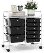 LDAILY 9 Drawer Rolling Storage Cart, Rolling Cart with Drawers for Classroom, Art Supply Craft Organizer on Wheel with Metal Frame & Handles for Home Office School