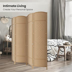 Cocosica 6 ft. Tall Room Divider and Folding Privacy Screen, Weave Fiber Foldable Panel Wall Divider with Diamond Pattern Weaved & 4 Panel Room Screen Divider Separator, Freestanding Room Divider