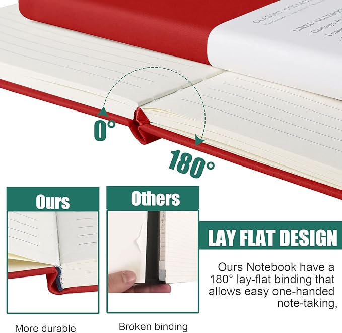 EMOMAS Lined Journal Notebook, 6Pack Hardcover Notebook for Men & Women – Journals for Writing, Work, School, Home & Daily Notes, 160 Pages – Medium A5, 5.7"x8", 100 gsm Thick Paper (Red)