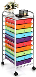 GLACER 10 Drawers Rolling Cart, Storage Cart with w/Removable Drawers & Steel Frame, Utility Mobile Trolley w/Universal Casters & 2 Brakes, Organizer Cart for Home, School, Office (Multicolor)