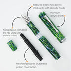 Jaipur V2 Piston Filled Refillable Fountain Pen - Jade Ultra Flex Cursive Pen w/Stainless Steel Nib - Luxury Pens w/Acrylic Body & Ebonite Feed - Fountain Pens for Journaling & Calligraphy