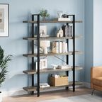 FURSUN Heavy Duty 5 Tier Bookcase, 70-in Tall Industrial Modern Large Bookshelf, Wood Farmhouse Bookcases Book Shelves and Metal Frame for Office, Bedroom, Living Room, Grey