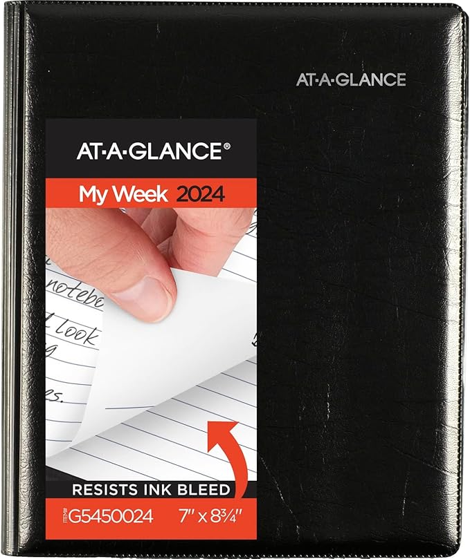 AT-A-GLANCE 2024 Weekly & Monthly Planner, 7" x 8-3/4", Medium, Refillable, Executive, DayMinder, Black (G5450024)