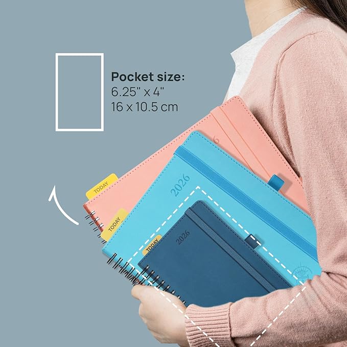 POPRUN Pocket 2026 Planner (Small Size- 4'' x 6.25'') Weekly and Monthly for Purse - Calendar 2026 (Jan. 2026 - Dec.2026) with Soft Cover, Plastic Ruler - Purple