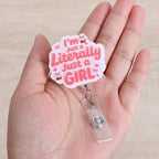 I’m Literally Just a Girl Funny Badge Reel | Cute Bow Retractable ID Card Badge Holder | Work Badge Clip for RN LPN CNA MA ER Night Shift Nurse Nursing Student Doctor | Nurse Gifts | Alligator Clip