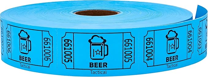 Tacticai 1000 Raffle Tickets, Beer, Blue, Single Roll, Ticket for Events, Entry, Reward, Fundraiser & Prizes