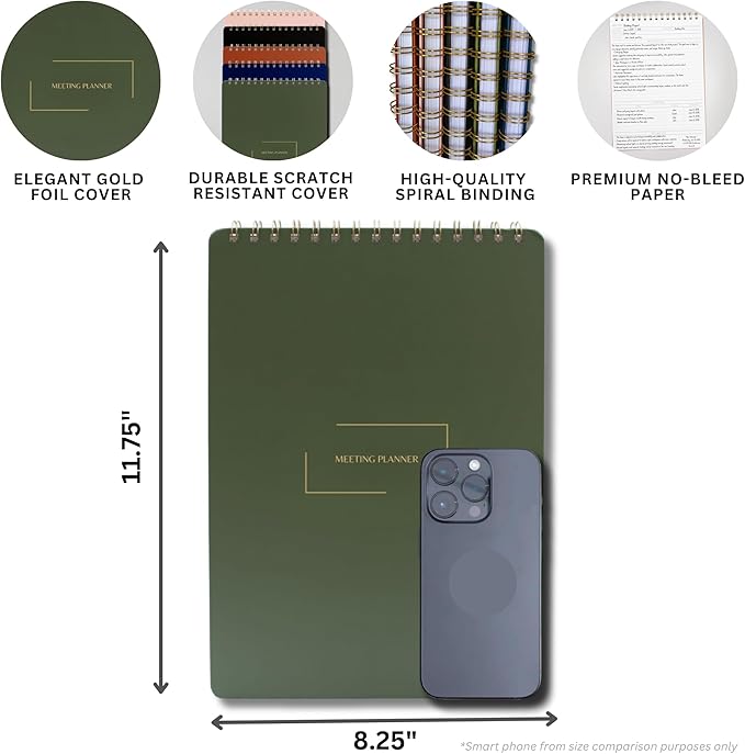 Merely Home | Meeting Notebook for Work | 8.25" x 11.75" | Project Planner | Simple Design | Multiple Layouts | Office and Business Planner (Navy, Meeting Planner - Portrait)