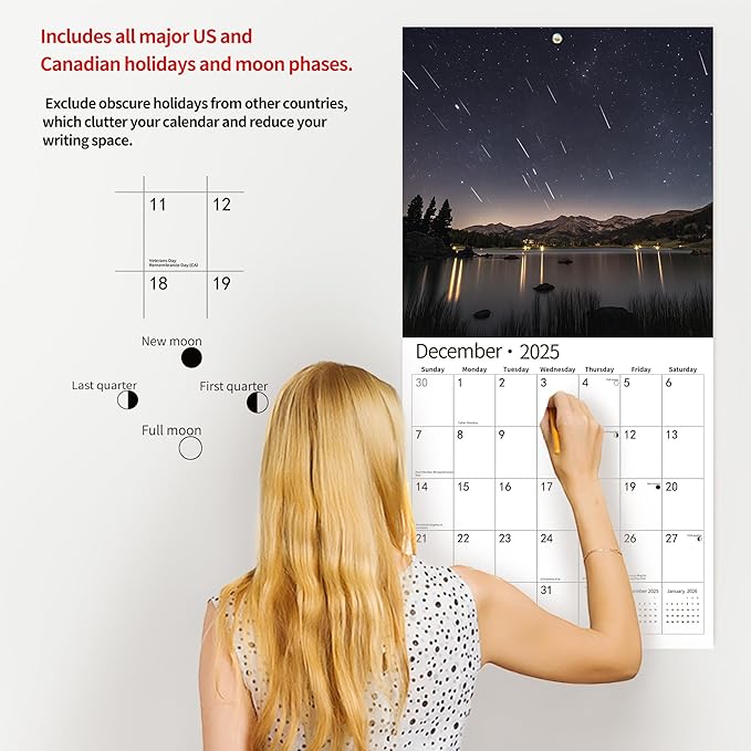 windrio 2026 Wall Calendar, Calendar 2026, July 2025 - December 2026, Wall Calendar Meteor Showe, 12" x 24" Opened,Full Page Months Thick & Sturdy Paper for Calendar Organizing & Planning