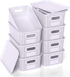 ZFTMRR Plastic Storage Basket with Lid, Stackable Small Box Bins for Organizing and Containers for Shelves Drawers Desktop Closet Playroom Pantry Classroom Office Home, 8 Pack 10.2"x7.2"x4.1" Lavender
