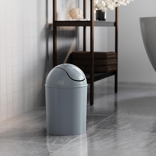 Umbra 1.25 Gallon Mini Waste Can with Removable Swing-Top Lid - Small Garbage Bin for Kitchen, Bathroom, Bedroom, Office - Compact Trash Can Fit Under Tables & Counters - Steel Blue