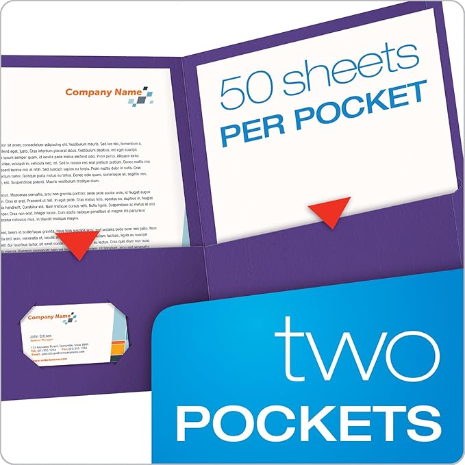 Oxford Twin-Pocket Folders, Textured Paper, Letter Size, Purple, Holds 100 Sheets, Box of 25 (57514EE), 8-1/2 x 11