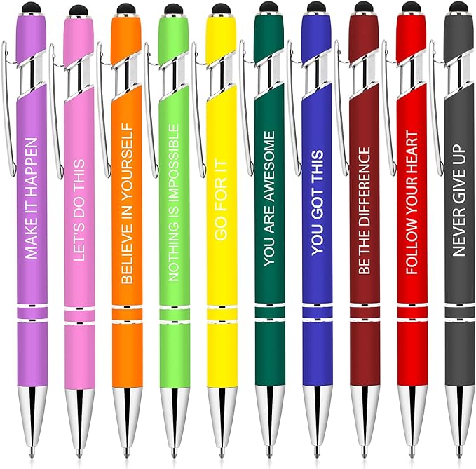 Greengines 10 Pcs Inspirational Pens Bulk, Motivational Ballpoint Pen with Stylus Tip Funny Ink Pens in Bulk Inspirational Gifts for Women Coworkers Office Supplies Black Ink…