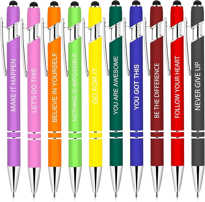 Greengines 10 Pcs Inspirational Pens Bulk, Motivational Ballpoint Pen with Stylus Tip Funny Ink Pens in Bulk Inspirational Gifts for Women Coworkers Office Supplies Black Ink…