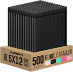 Metronic Bubble Mailers 8.5x12 500 Pack Black Waterproof Thick Padded Envelopes Mailing Envelopes Bubble Padded for Packaging, Makeup, Gift, Mailing, Shipping, Small Items Supplies