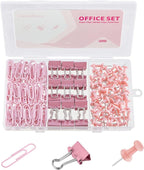 LincOficey 200pcs Paper Clips Binder Clips and Push Pins Set, Mini Clips and Thumb Tacks for Multipurpose Document Organization (Pink)